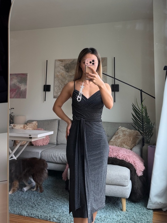 Halston Heritage Dresses & Skirts - Sparkle Wrap Dress in Charcoal Silver